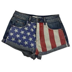 🇺🇸 Topshop Moto American Flag Denim Shorts ⭐️ Size 26